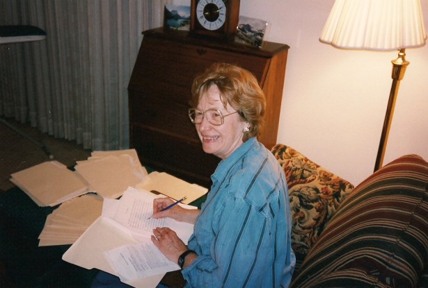 Grading papers at 17 Profs Place, October 1995